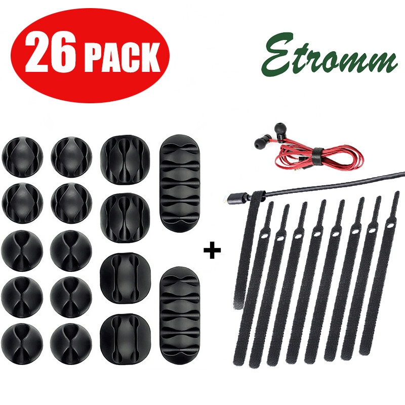 26-Pack Cable Clips Self-Adhesive Cord Management Wire Tie Holder Organizer US