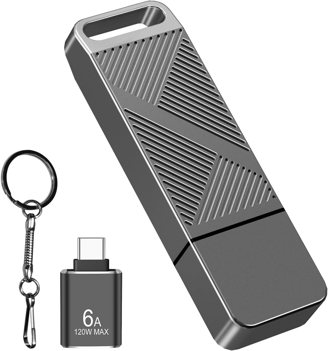 32GB FAT32 USB 3.0 Flash Drive with a USB3.0 C Adapter and Keychain (Grey) | EAS