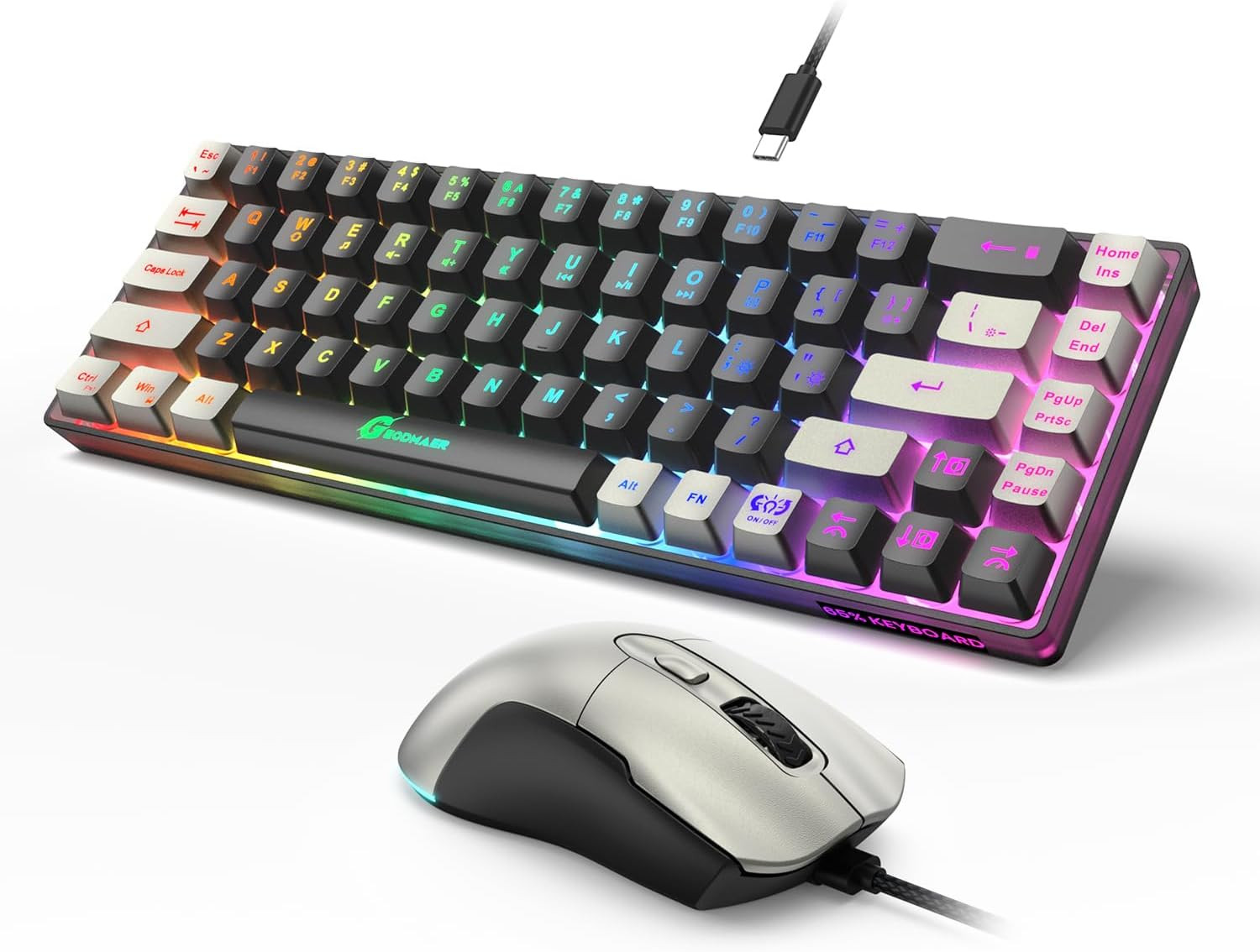 65% Gaming Keyboard and Mouse Combo, RGB Backlit Keyboard + 7200 DPI Gaming Mous
