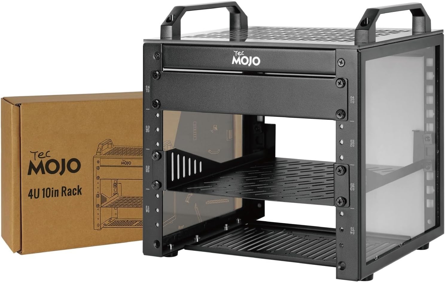 Tecmojo 4U Network Rack, 10 inch Mini Server Rack with 2 Side Translucent Panels