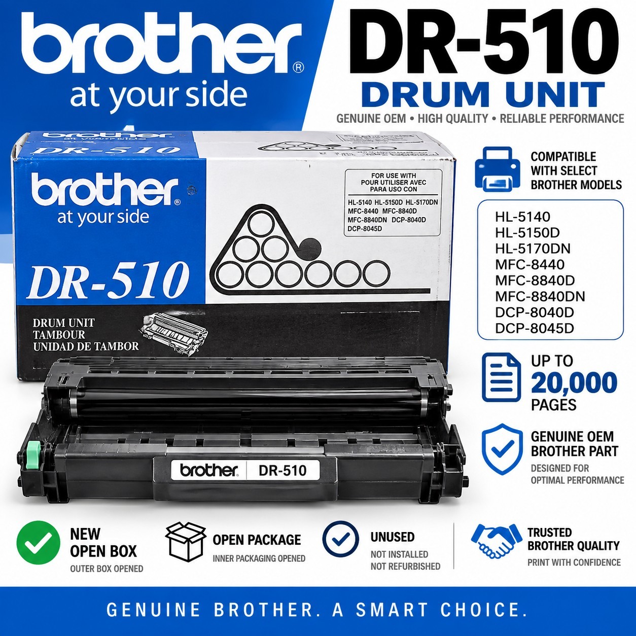 Brother DR-510 Genuine OEM Drum Unit Open Box Unused Printer Drum