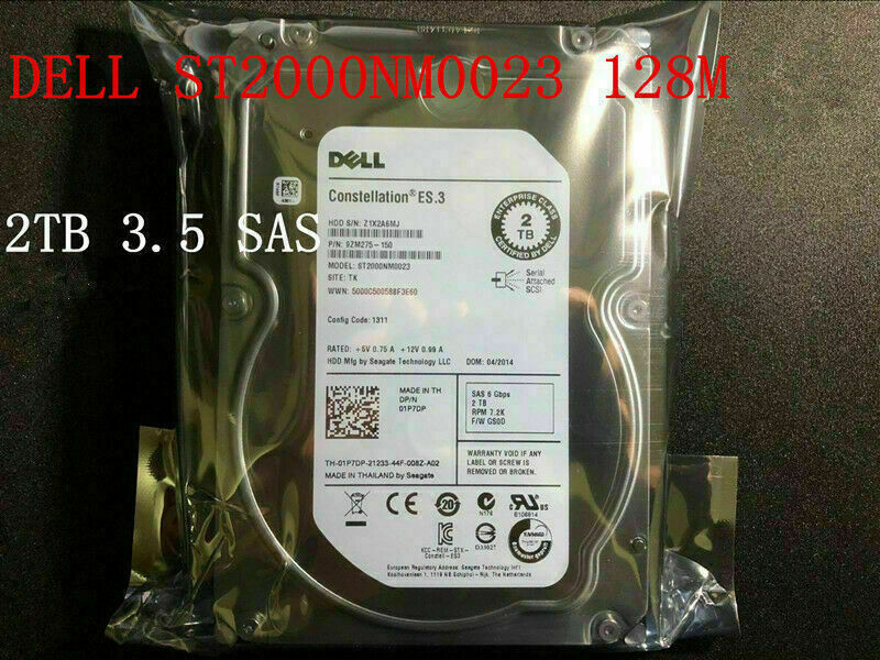 NEW DELL 1P7DP 01P7DP 2TB 7.2K 6Gb/s 3.5" SAS HDD ST2000NM0023 Hard Drive