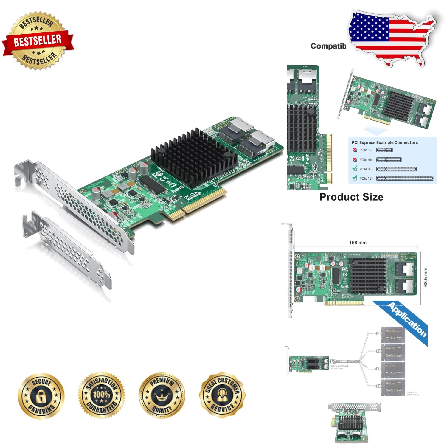 LSI SAS 9211-8i PCIe RAID Controller 6Gb/s HBA Card X8 Mini SAS