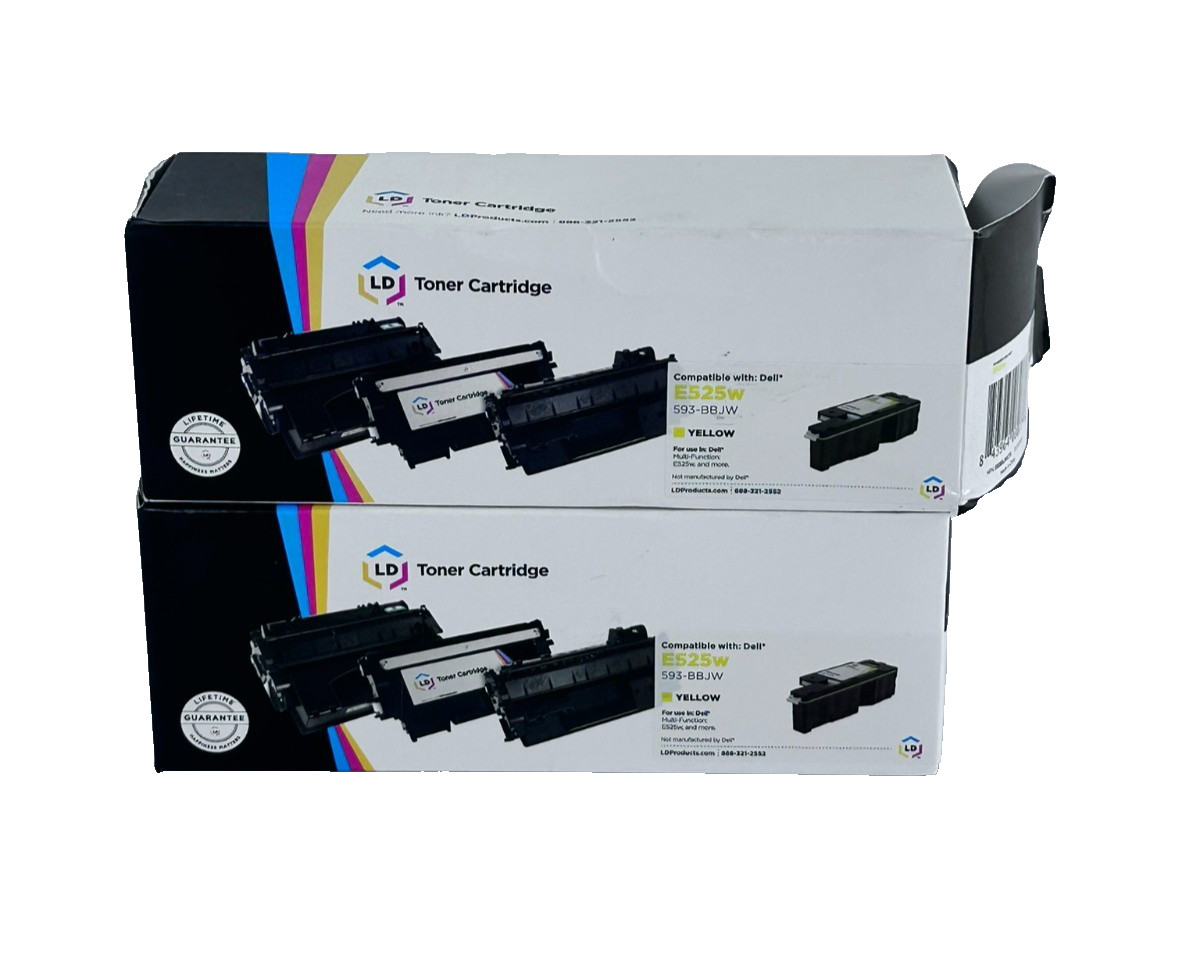 Dell E525W Yellow Toner Cartridge Compatible 593 BBJW Lot Of 2 New Sealed