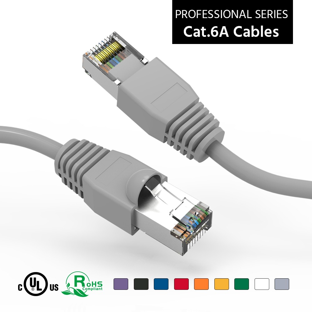 20 Pack of 15Ft CAT6A Shielded (SSTP) Ethernet Network Booted Cable Gray