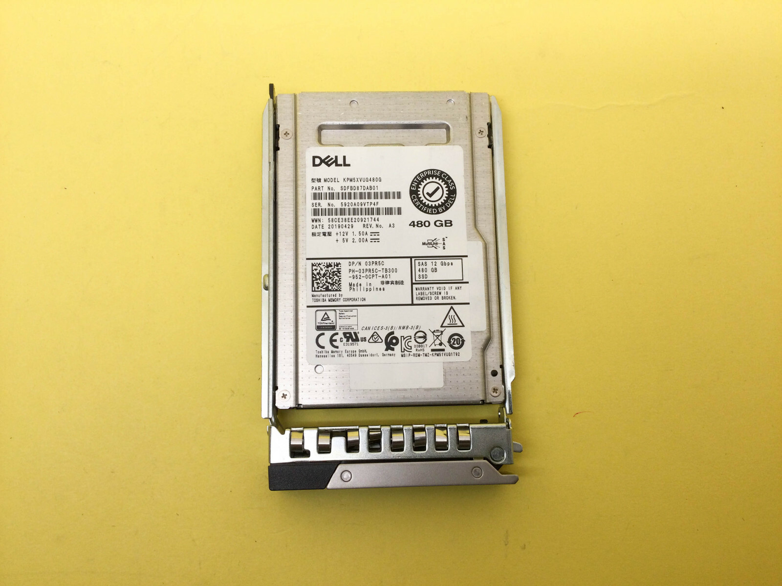 3PR5C Dell 480GB 12Gbps SAS Mix Use 2.5'' SSD 03PR5C KPM5XVUG480G