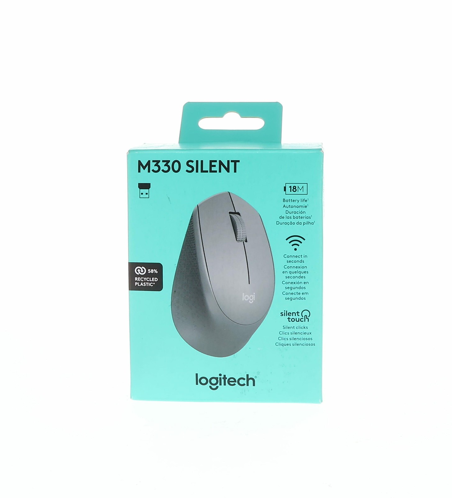 Logitech M330 Silent Plus Wireless Mouse 2.4GHz USB Receiver Full Size Grey