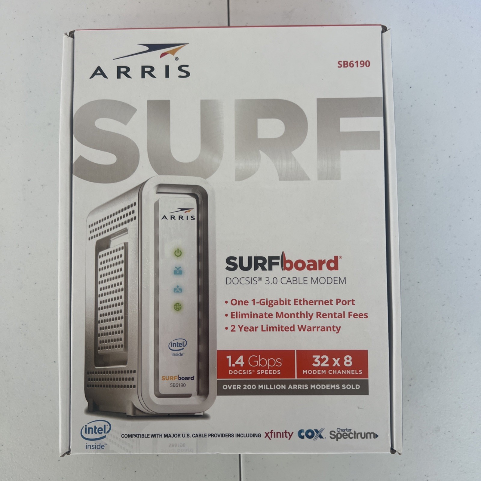 ARRIS Surfboard SB6190 - 32x8 Docsis 3.0 Cable Modem - White Open Box