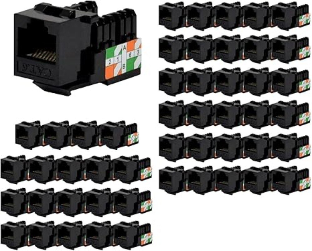 Logico KJ6224 8P8C Keystone Jack Cat6 Black Network Ethernet 110 Punchdown 50pcs