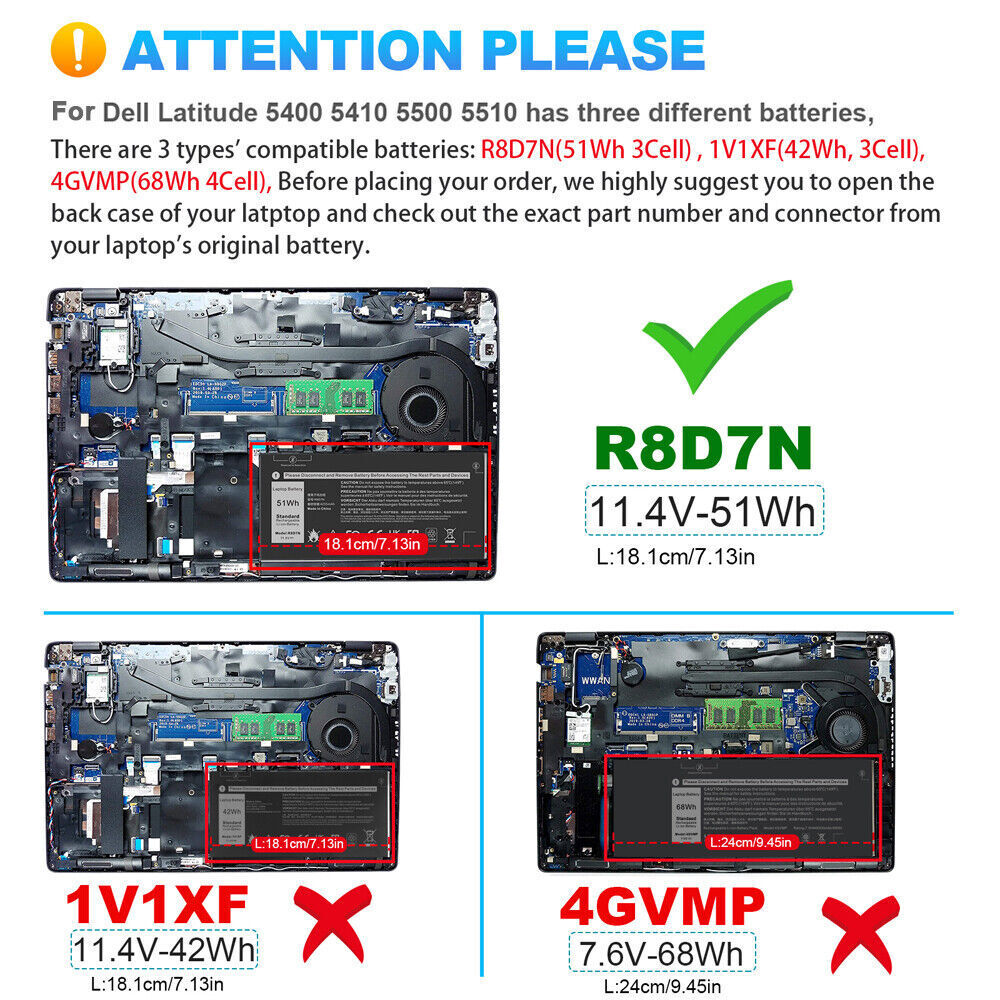 ✅LOT R8D7N 4GVMP Battery For Dell Precision 3540 3550 Latitude 5400 5500 51Wh US