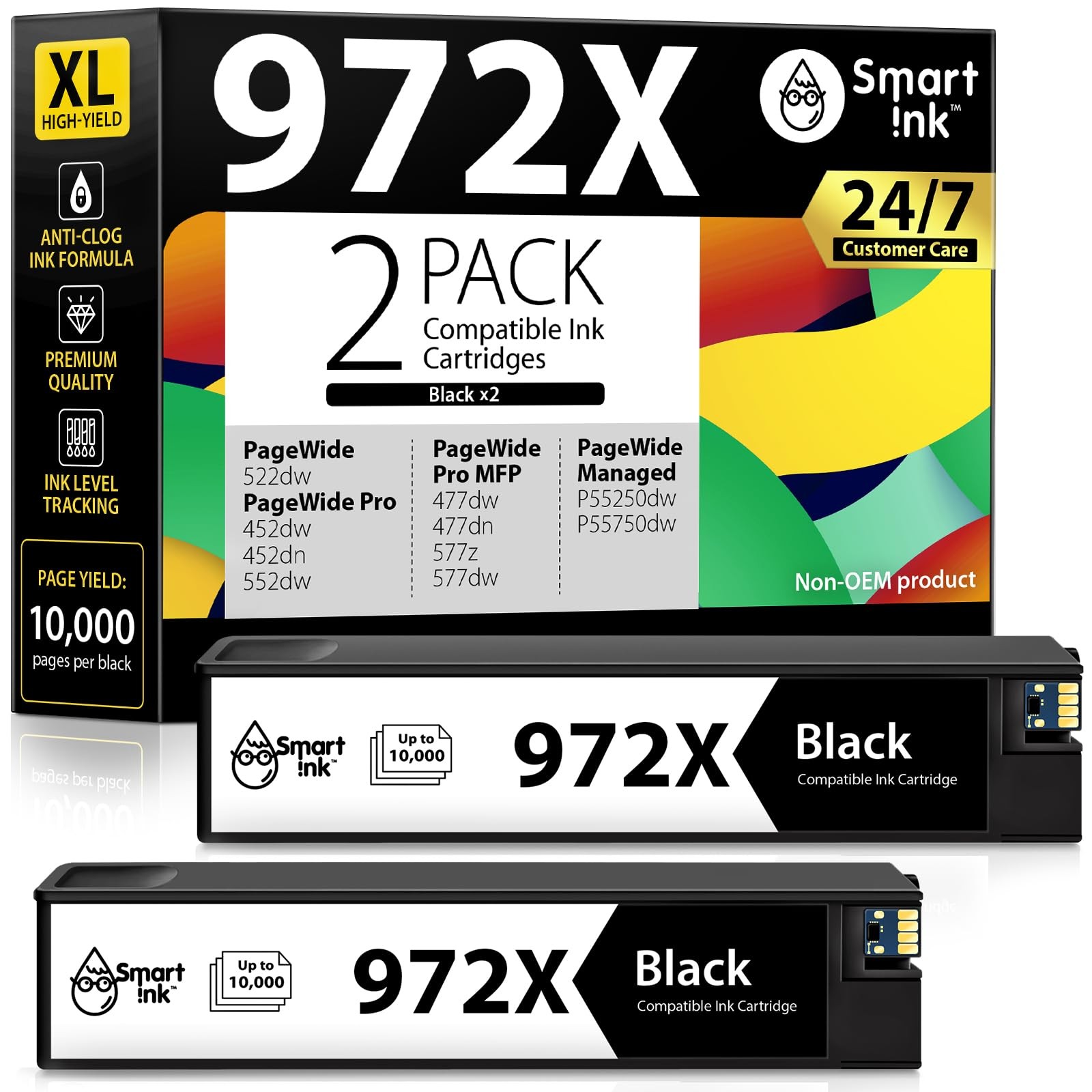 Smart Ink 972X Ink Cartridges Set of 2 Black Combo Pack for HP PageWide Pro