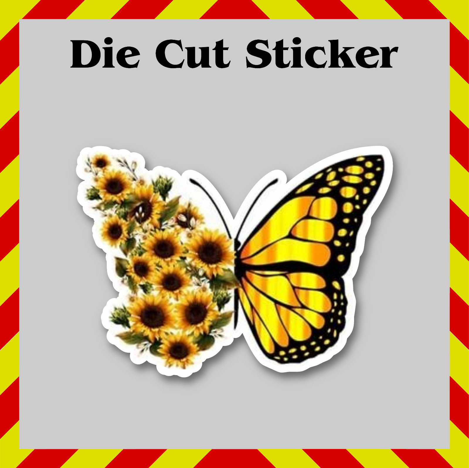 Butterly Sticker with Sunflower / Wildflower Pattern Wings, Nature Lover Decal