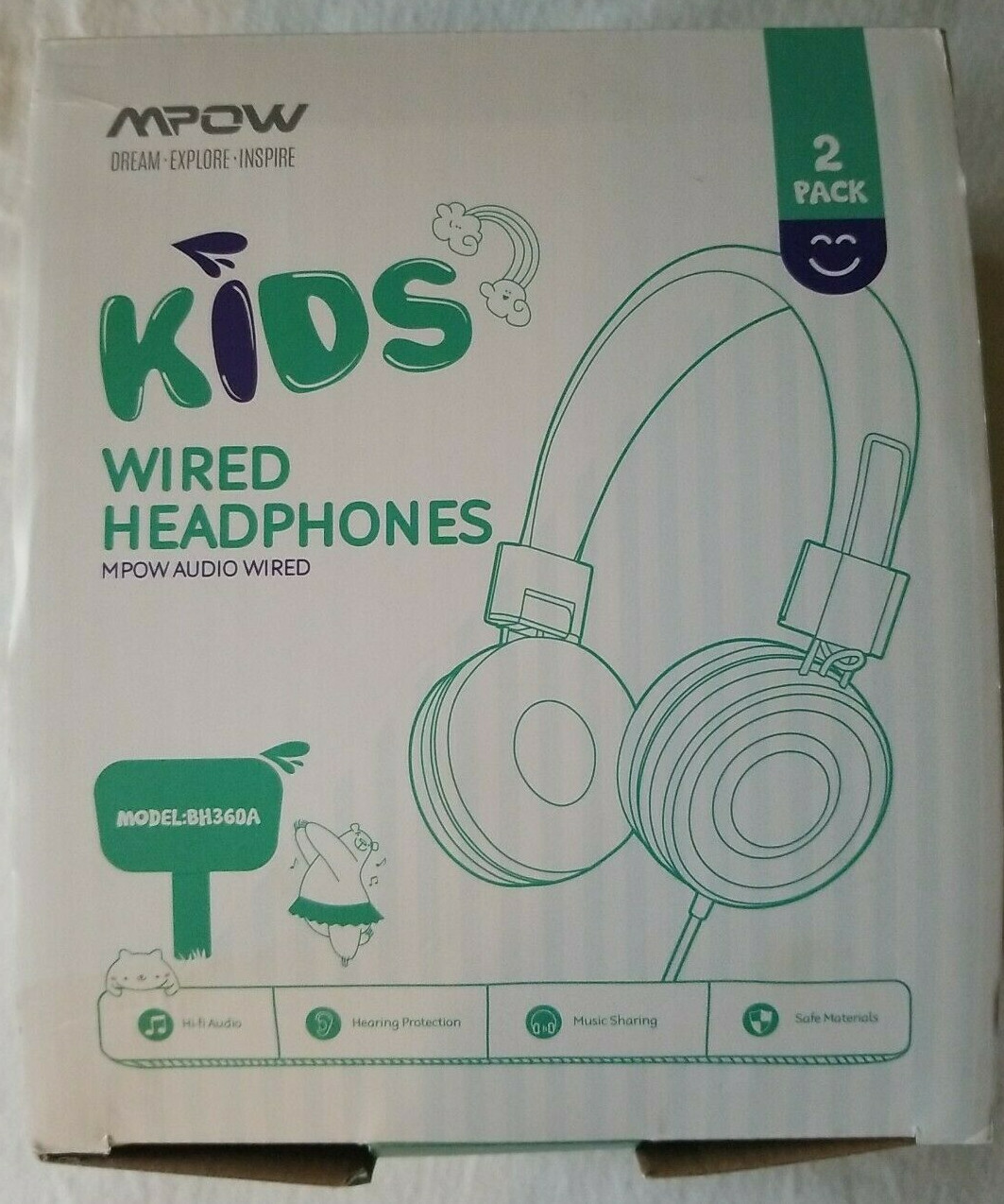 2-Pack Mpow Kids Headphones W/ Splitter Over-Ear/On-Ear Headset BH360A