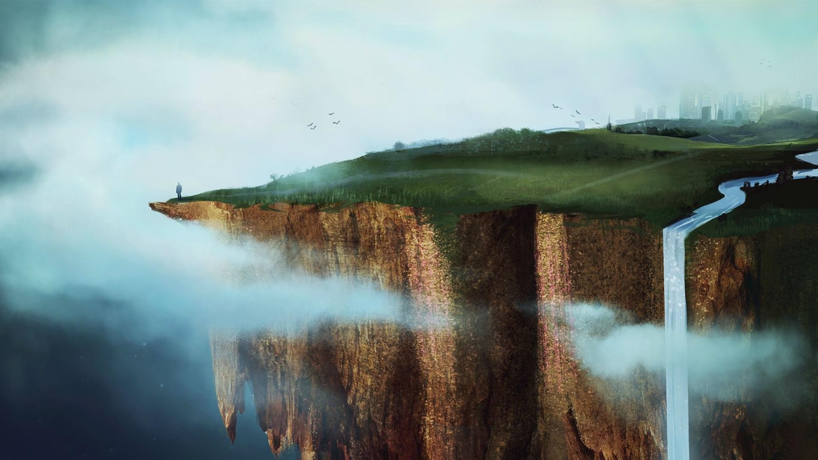 Landscape  monstercat cliff waterfall art cityscape Custom Gaming Mat Desk