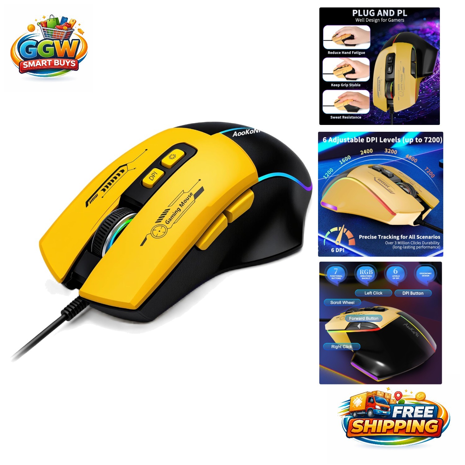 Elevate Your Game: 7200 DPI RGB Wired Gaming Mouse with 7 Customizable Functions