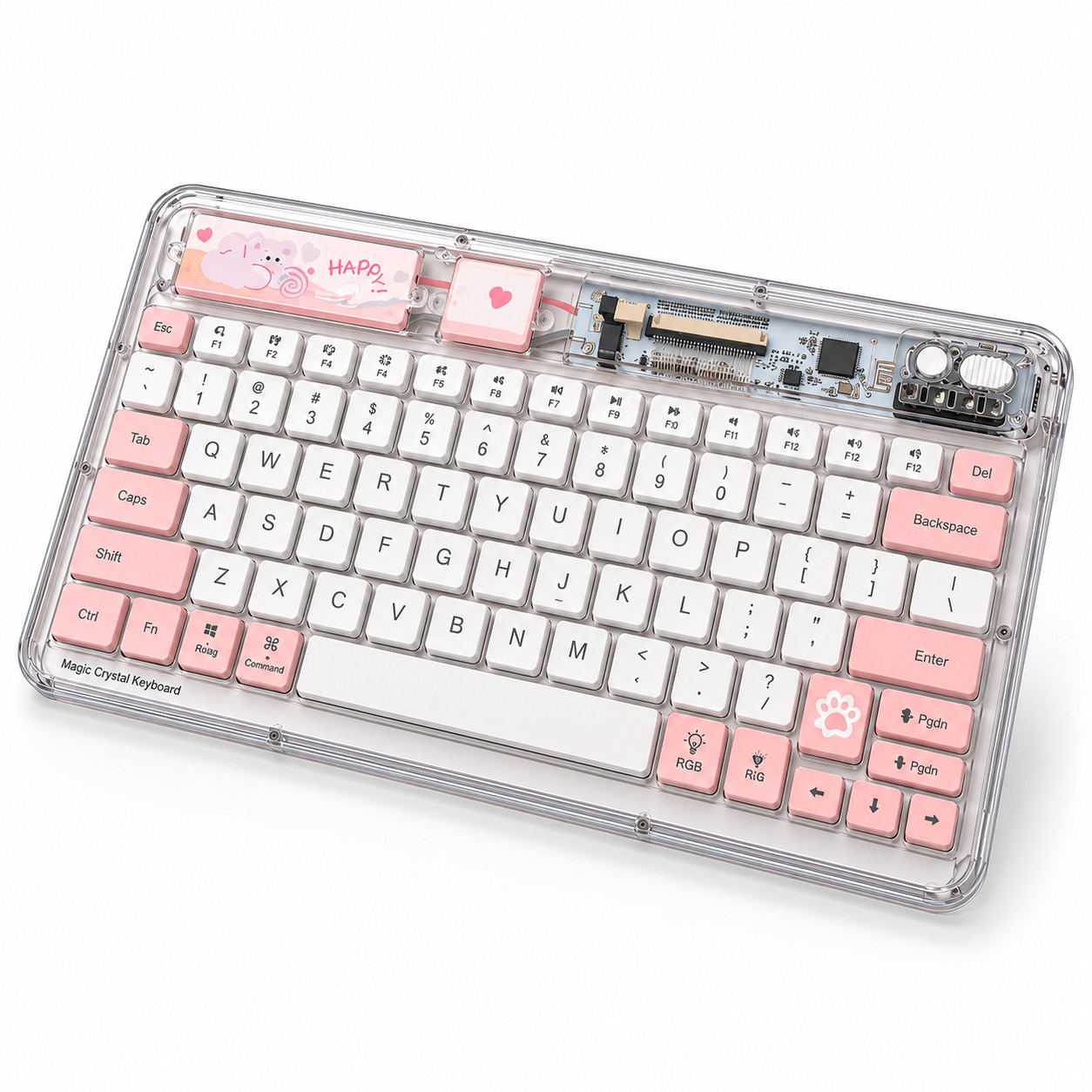 Pink Transparent Bluetooth Keyboard 78-Key RGB Wireless Christmas Gift