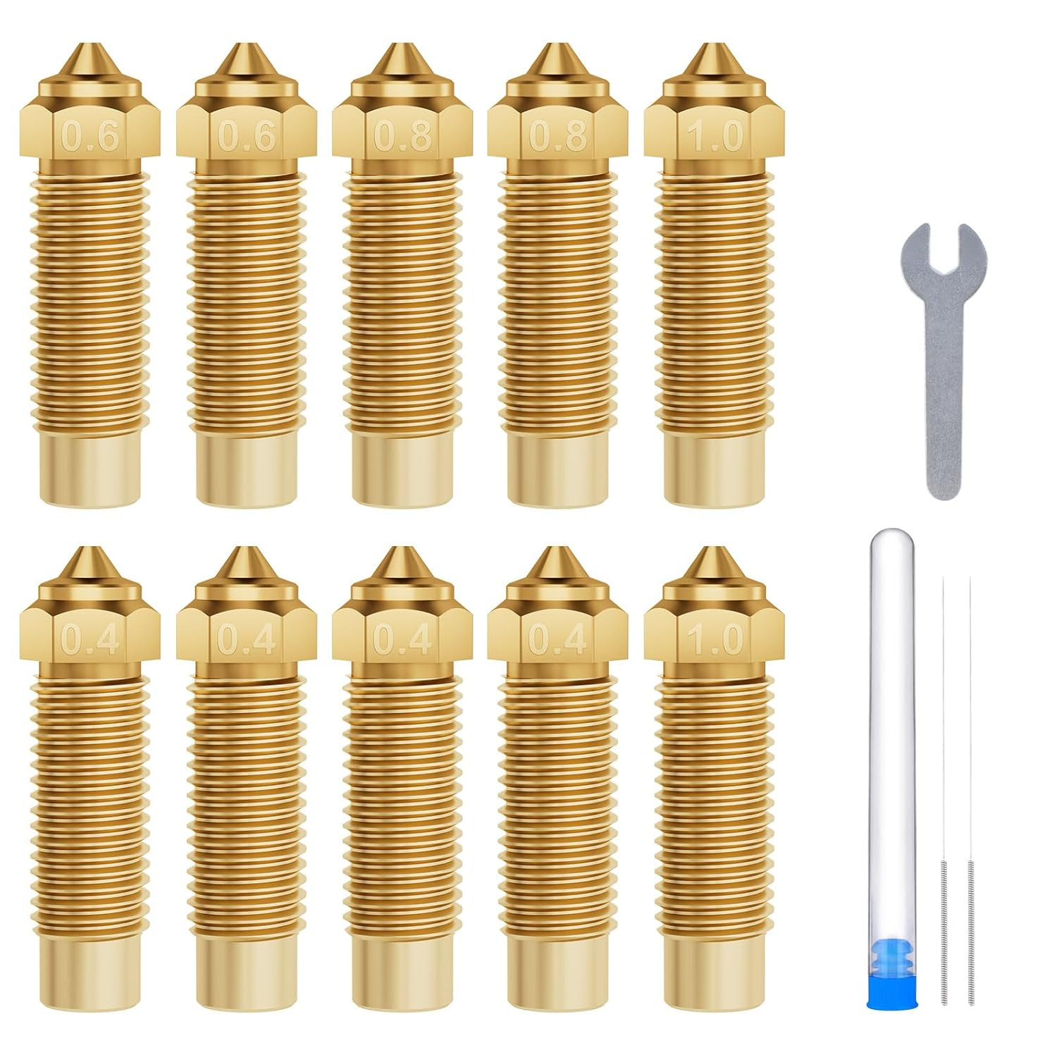 ELEGOO 10Pcs Multi Size Nozzles for Neptune 4 Plus/4 Max 3D Printer, Brass Hoten