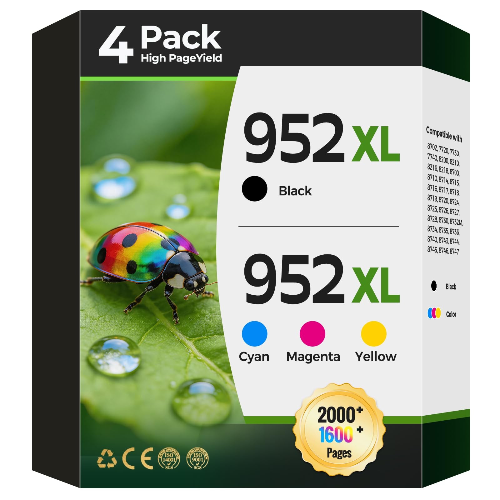 952XL Ink Cartridges for Office Jet Extra large, Black, Cyan, Magenta, Yellow