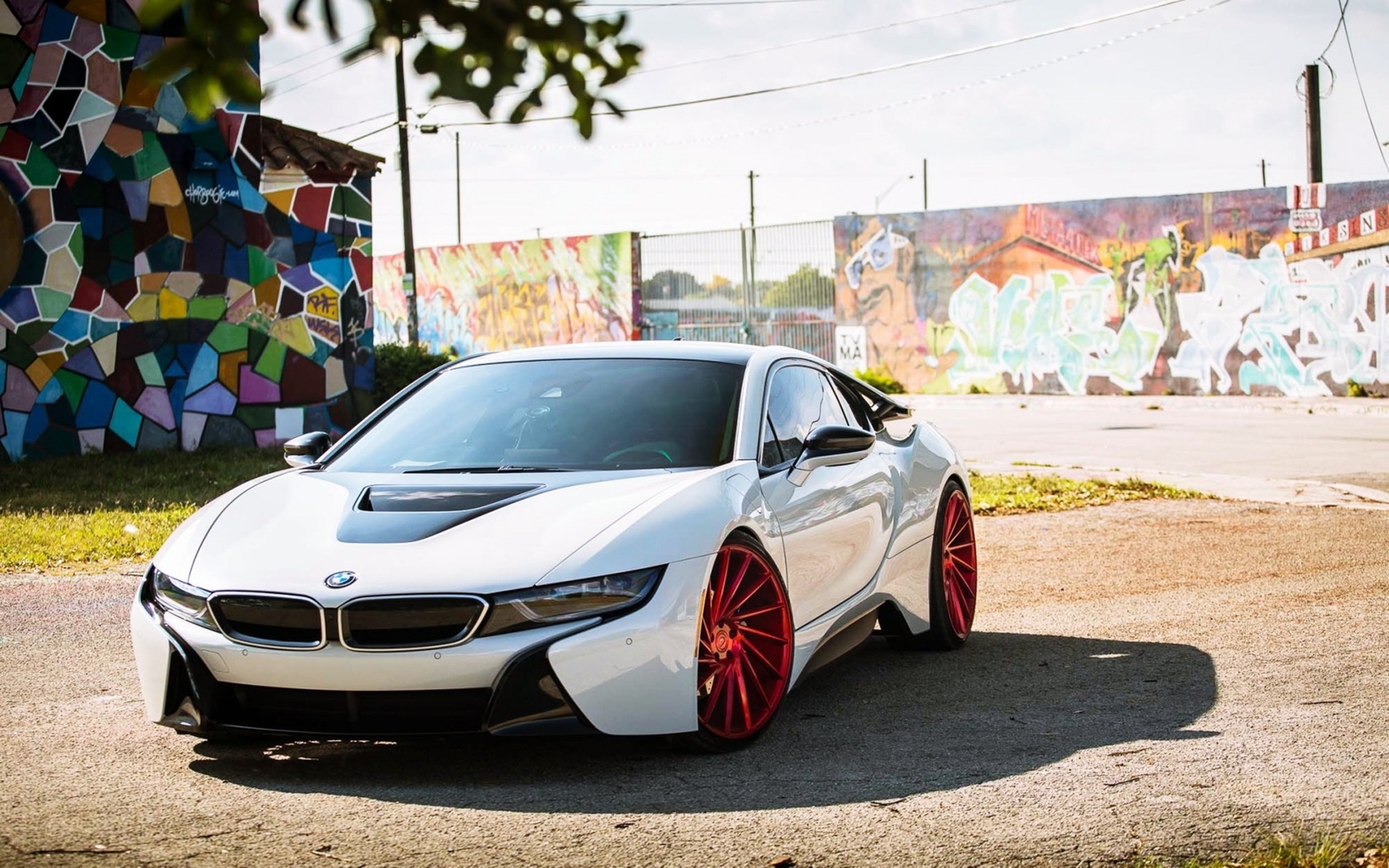 Cars bmw i8 electro tuning white german wall drawing Desk Mat Stitched