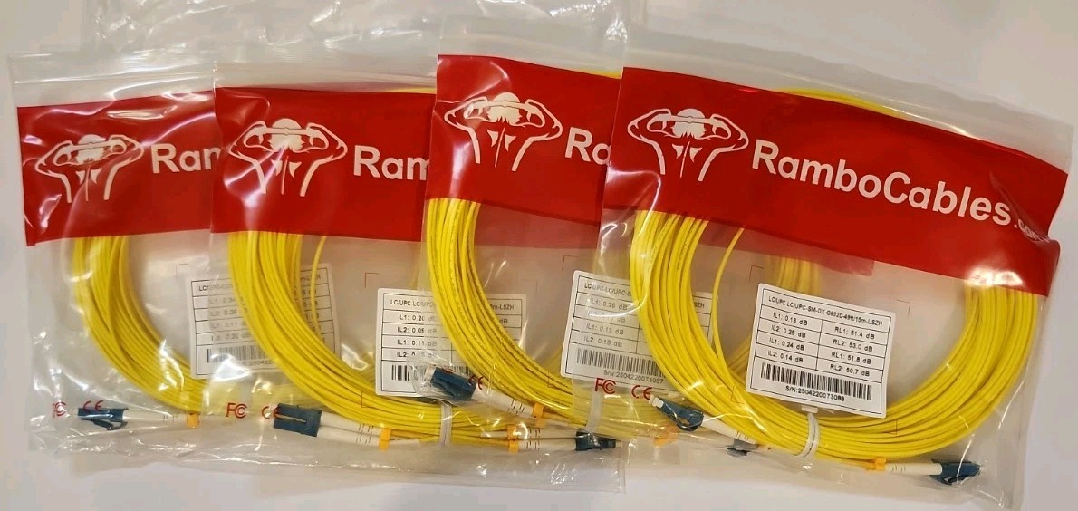 4 Pack RamboCables Fiber Optic Patch Cables OS2-LCU-LCU-DX-15M-LSZH 