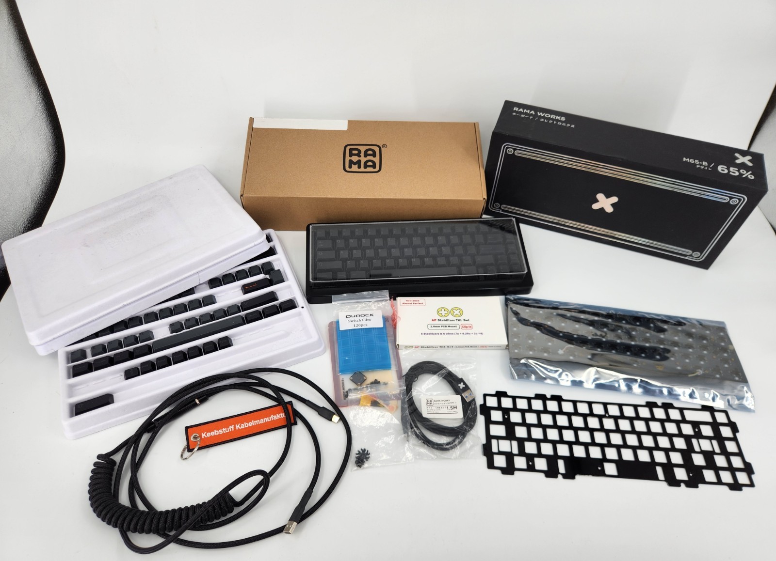 RAMA WORKS M65-B Custom Mechanical Keyboard Bundle + GMK Stealth & Extras
