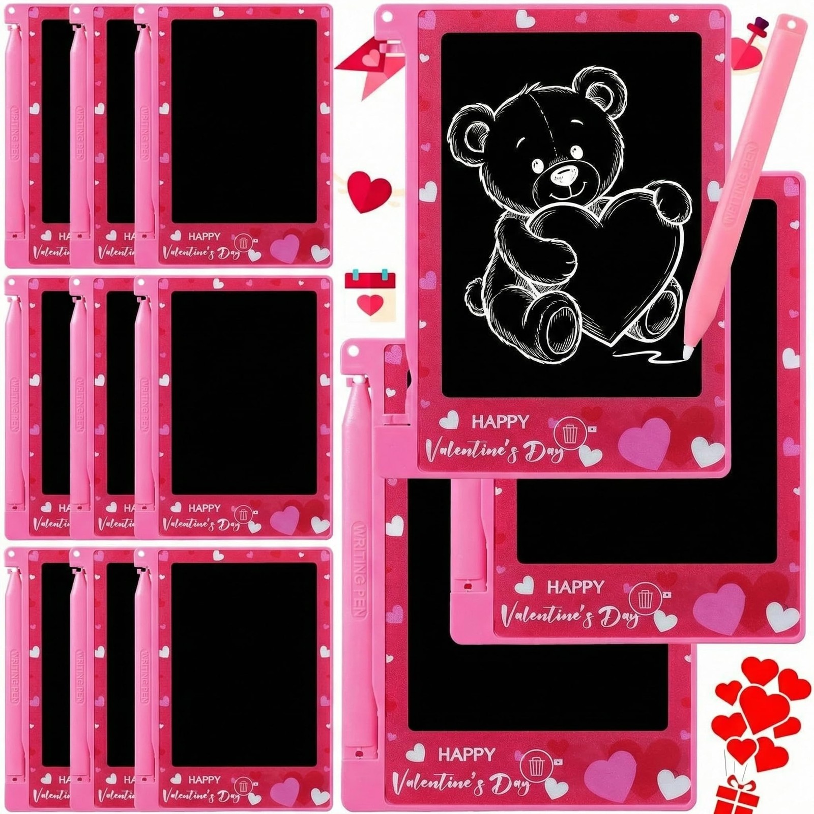 Nezyo 12 Pack Valentines Day Mini LCD Writing Tablet Pink