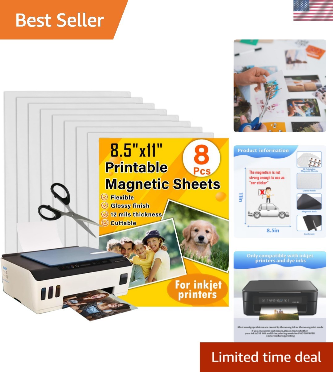 Printable Magnetic Sheets 8.5x11 Inches for Inkjet Printers, 8 Sheets Glossy ...