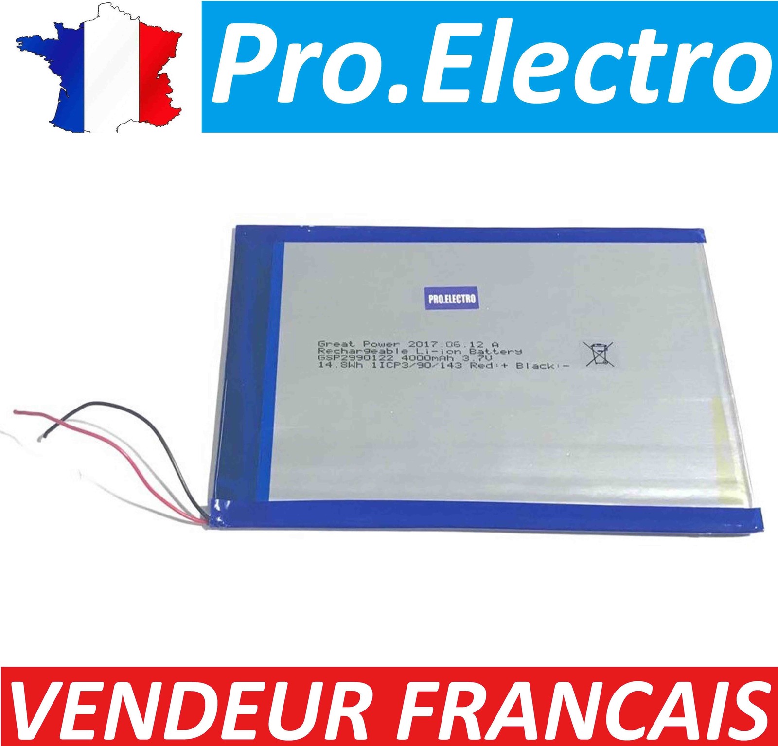 PRO ELECTRO Tablet Battery 30100150P9 3.7V 5000mAh GB/T18287-2000