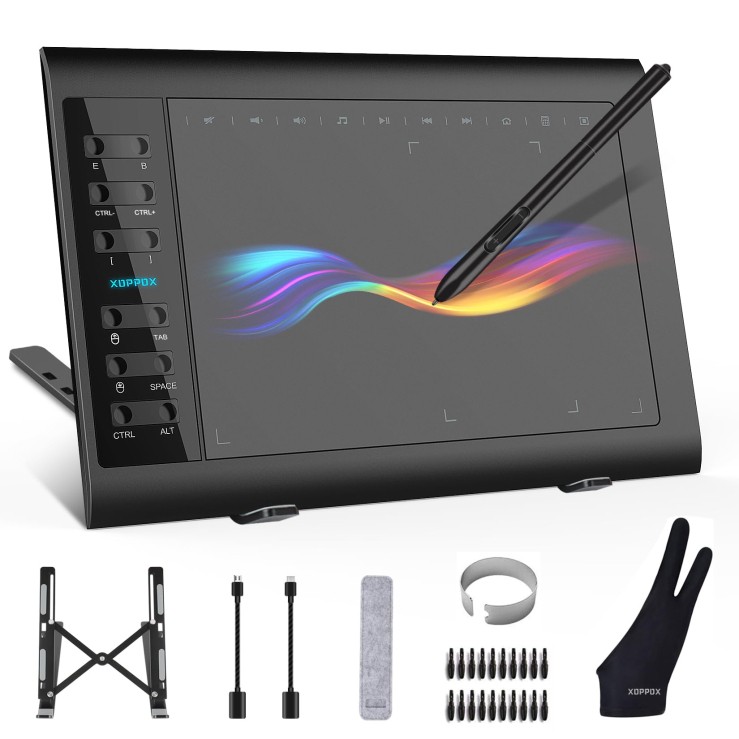 XOPPOX Graphics Drawing Tablet, 10×6 Inch Large Active Area with Battery-Free St