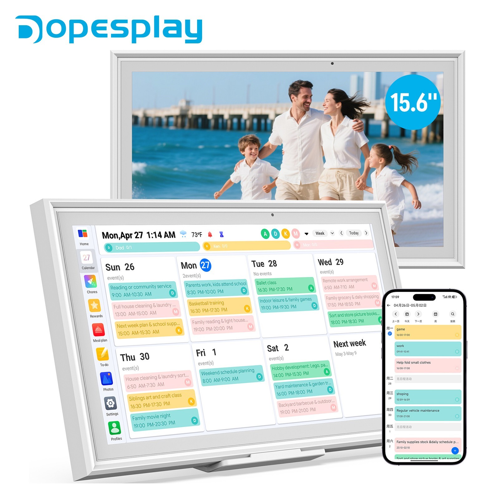 15.6'' Digital Calendar Touchscreen Photo Frame 64GB Wi-Fi Wall/Desk Mount-White