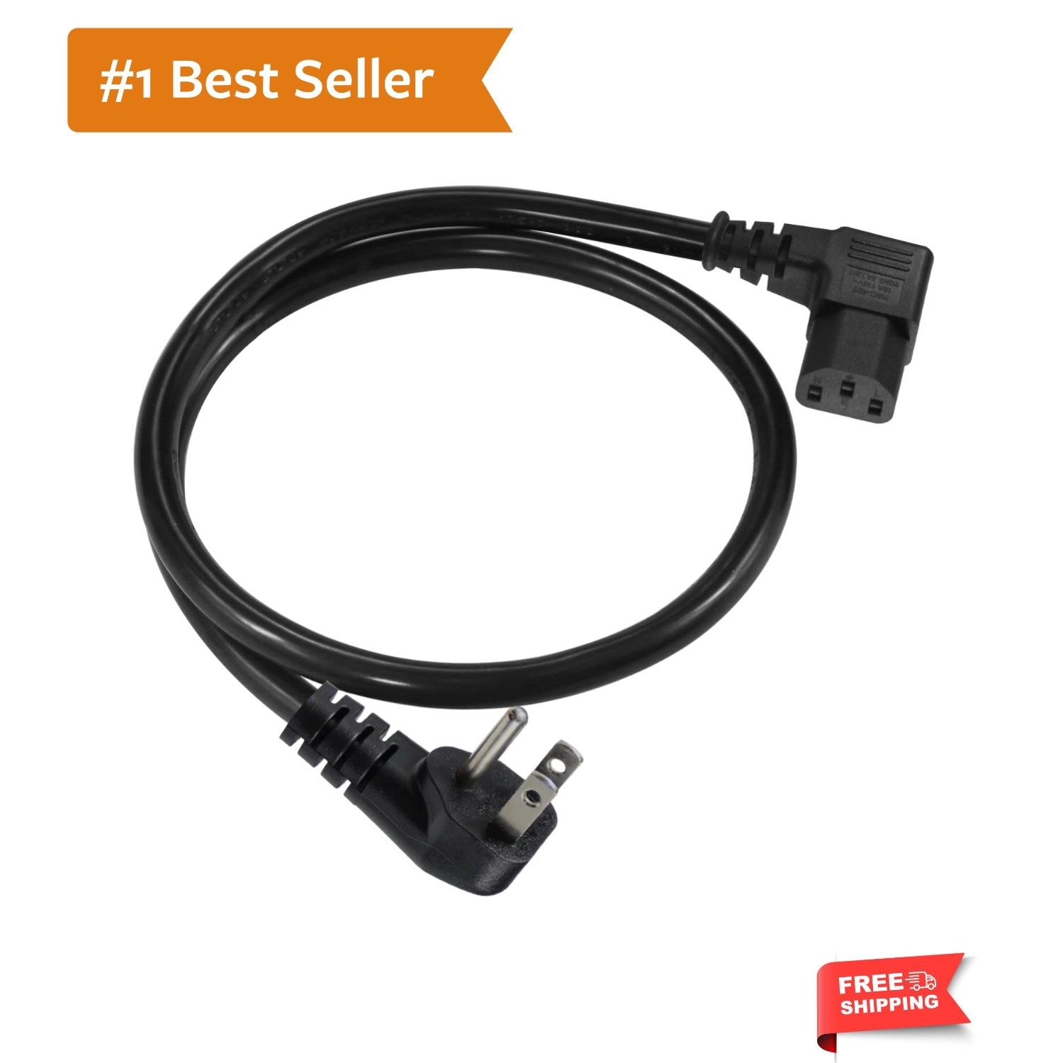 90 Degree Power Cord - 2FT Right Angle IEC, Universal PC Power Supply, 16AWG,...
