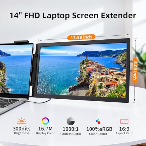 One Cable Plug & Play Laptop Screen Extender, Portable Monitor - 14