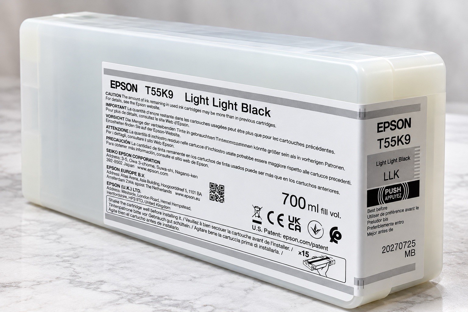 Genuine Epson T55K9 Light Light Black Ink Cartridge 700mL OEM Exp 07/2027