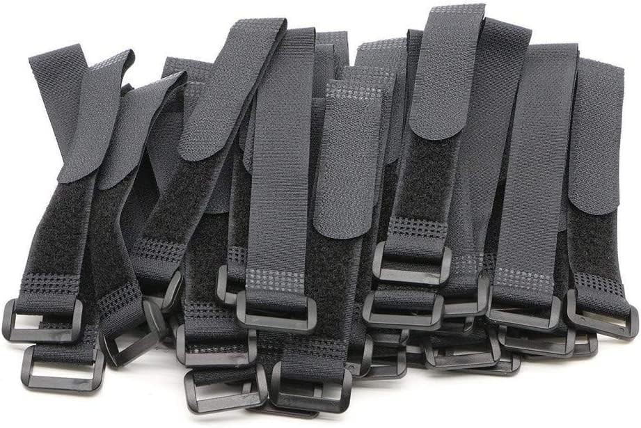 25pcs Black Reusable Fastening Cable Straps, Hook and Loop Cable Tie Down Str...