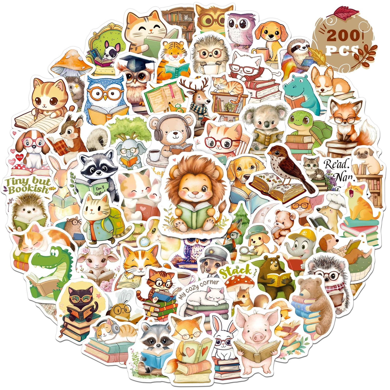 WAKEMOODEI 200PCS Animal Bookish Stickers, Waterproof Book Stickers Colorful 