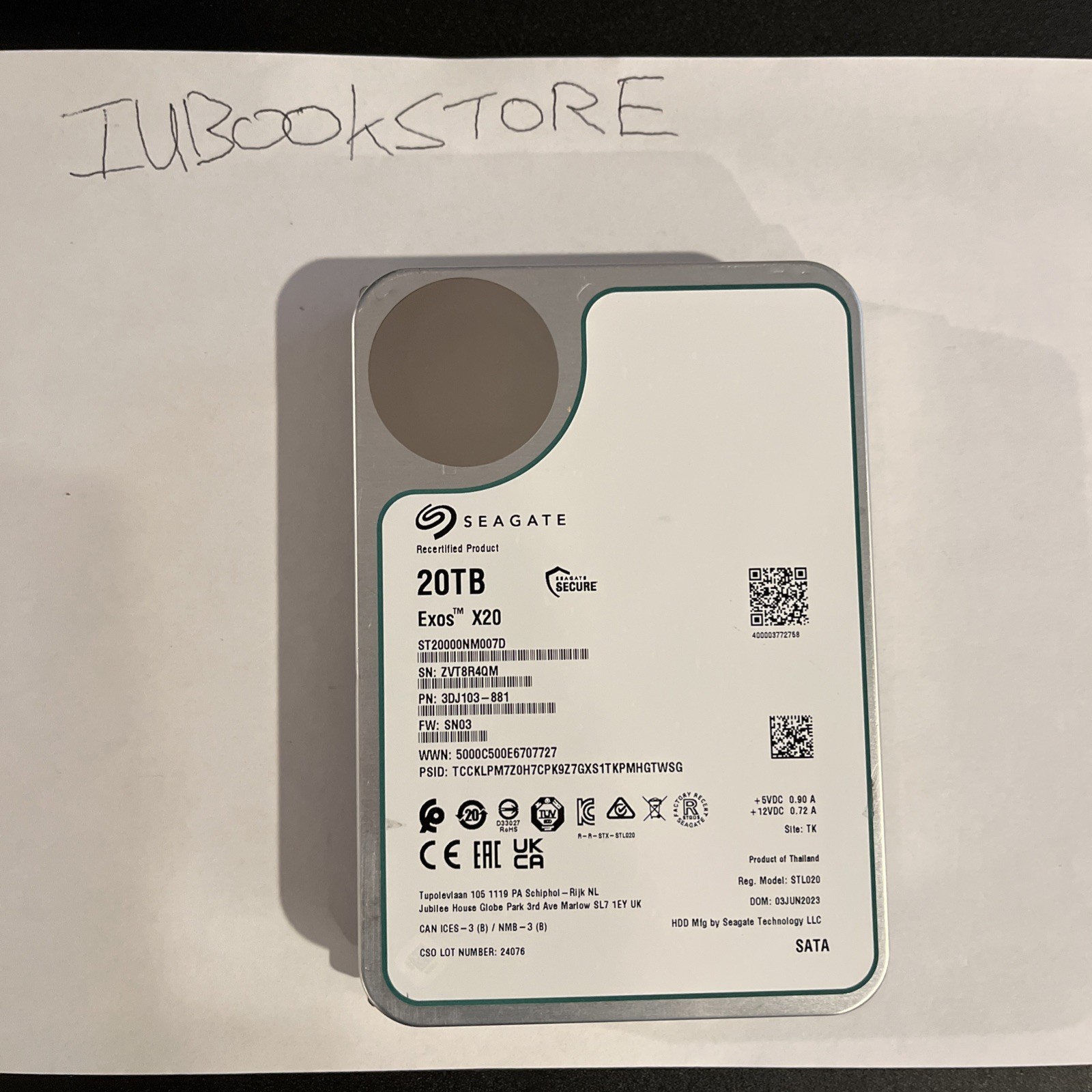 Seagate Exos X20 (7200RPM, 3.5", SATA III) 20TB Internal Hard Drive -...