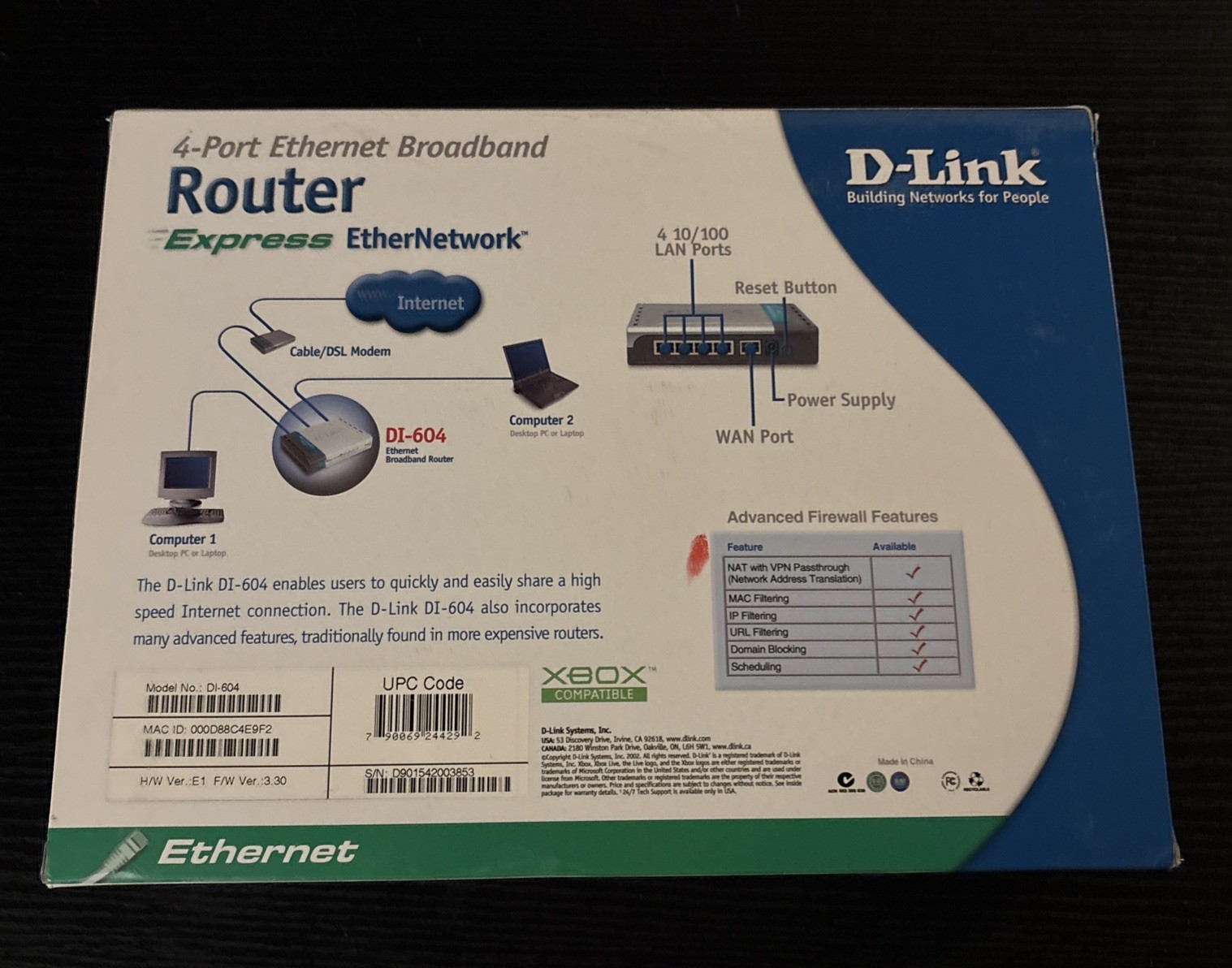 D-Link DI-604 4-Port Ethernet Broadband Router - NEW