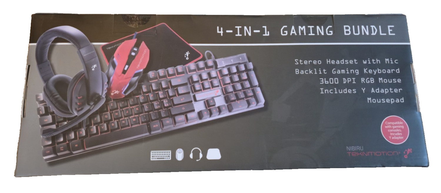 TekNmotion 4-In-1 Gaming Bundle - Gaming Keyboard, RGB Mouse, Headset, Mousepad