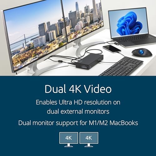 KENSINGTON SD4781P USB-C & USB-A DISPLAYLINK DOCKING STATION, DUAL 4K -  BLACK