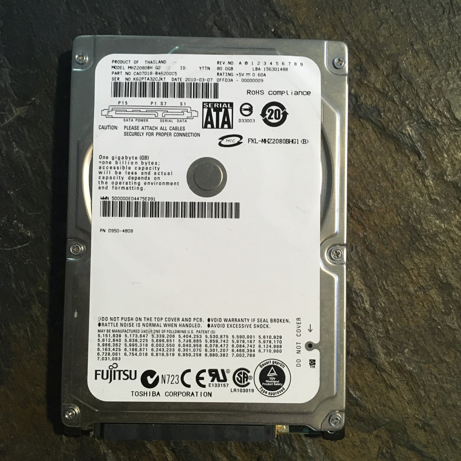 Fujitsu MHZ2080BH 80GB 2.5" 1.5Gb/s 8MB 5.4K RPM SATA HDD Tested/Working