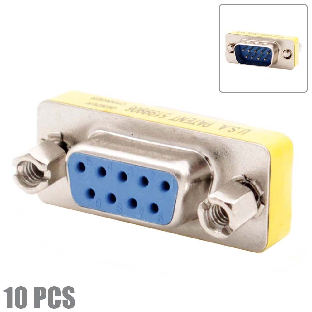 10 Pcs DB9 D-SUB 9 Pin RS232 Serial Male to Female Port Saver Adapter Connector