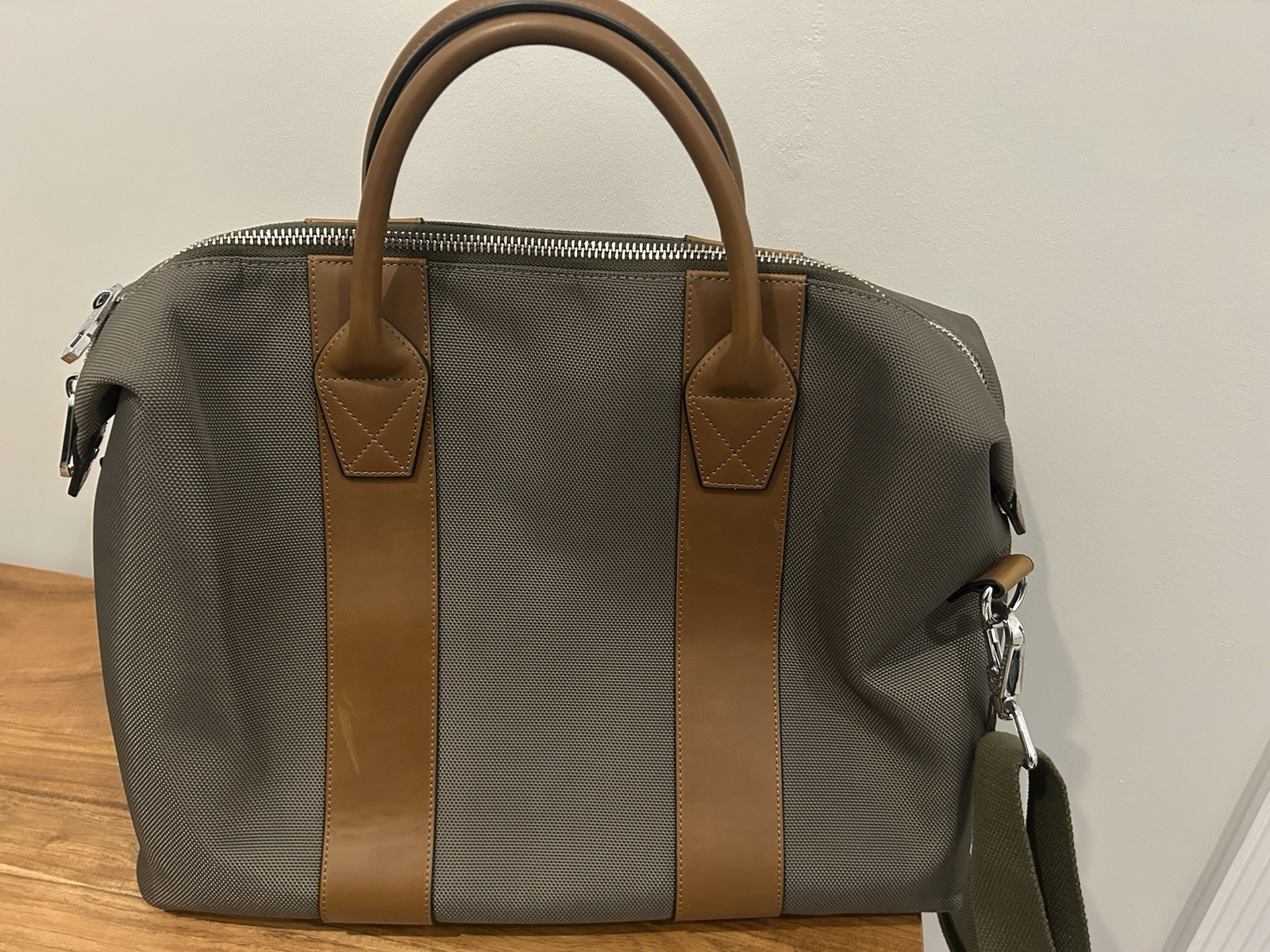 Steele And Borough Canvas Leather Briefcase Forest Green