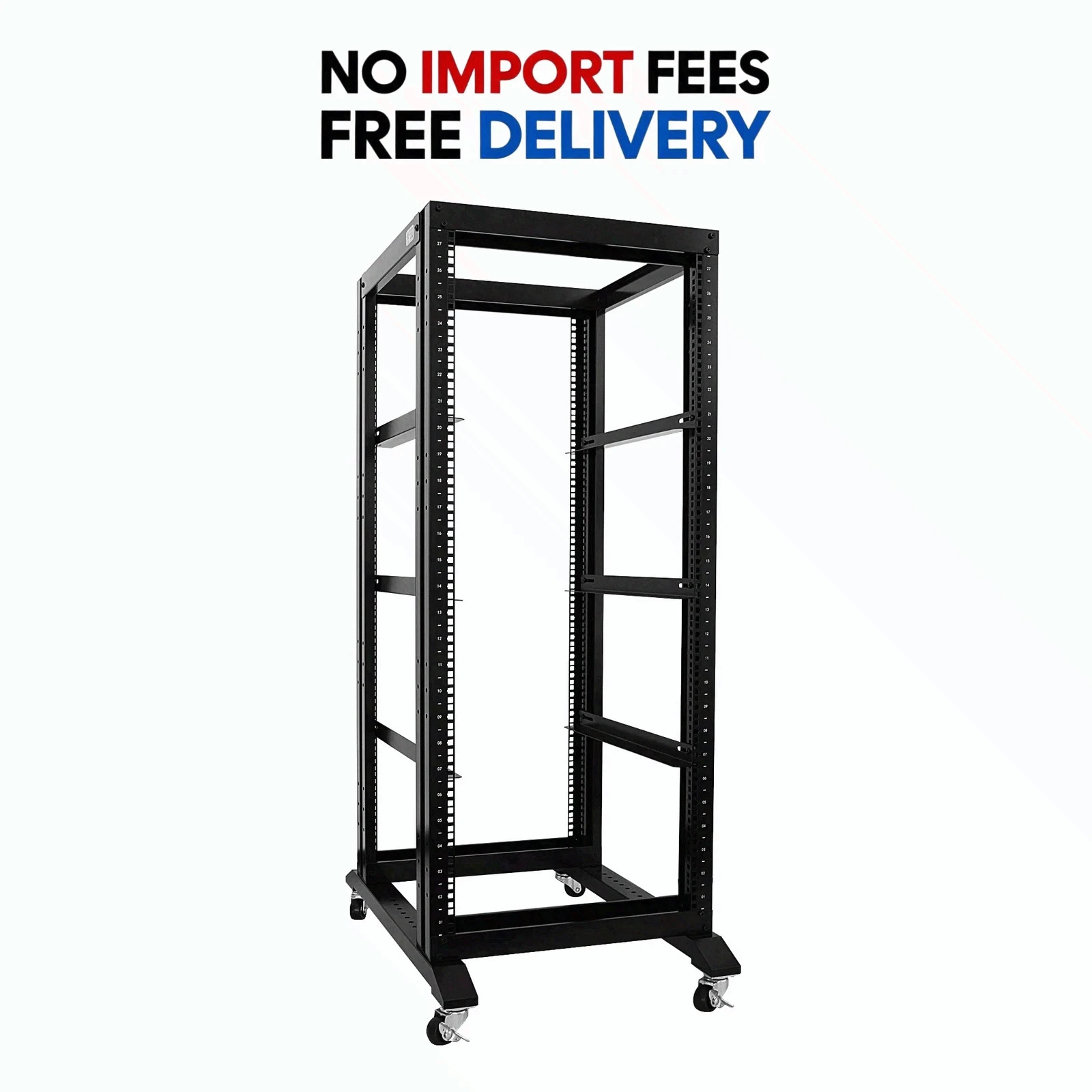 27U 4 Post Open Frame Server Rack 19in Network Cabinet 800mm Deep w L Rails