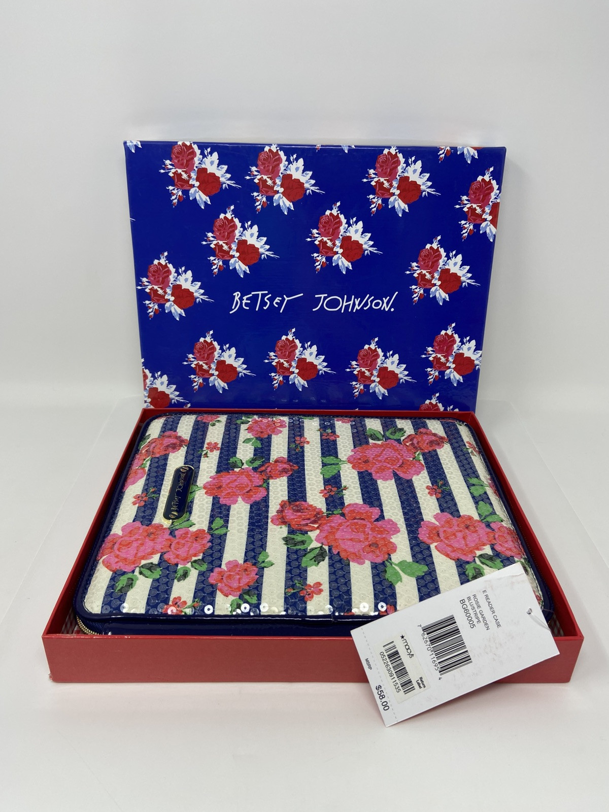 Betsey Johnson E-Reader Case Sequined Rosie Garden BG60005 In Original Box