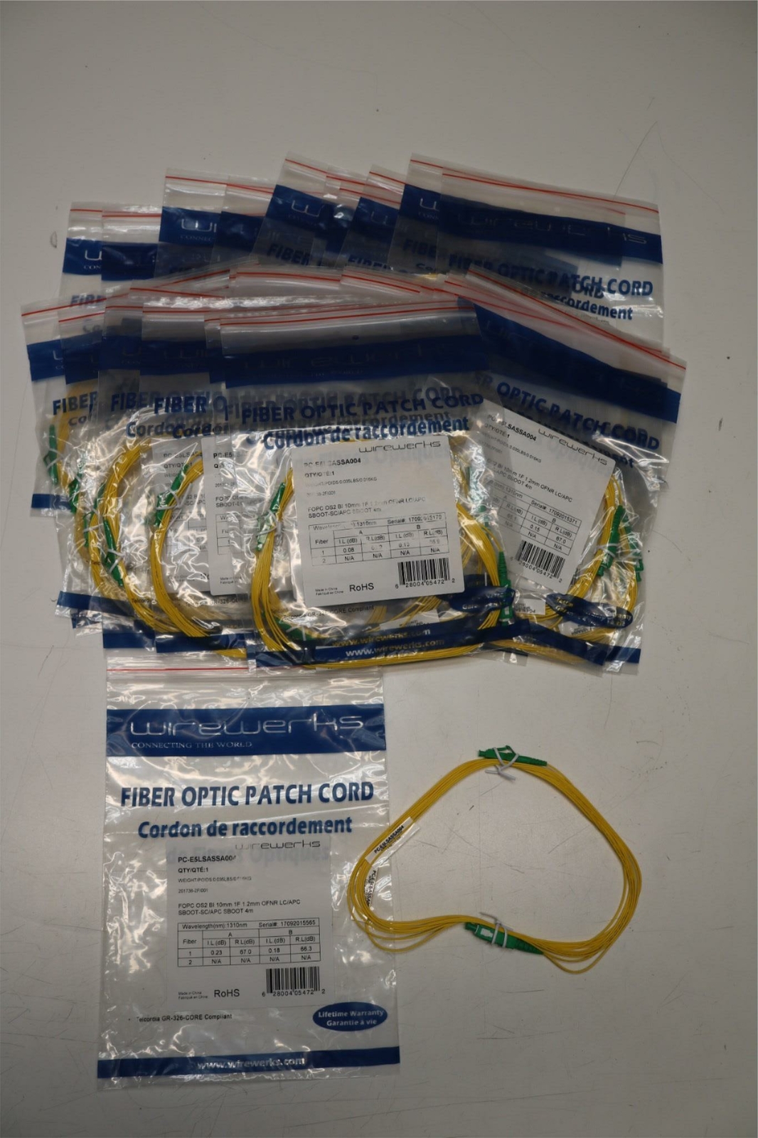30x Lot 4m 13' Fiber Optic Patch Cable Singlemode Simplex Fiber OFNR LC/APC