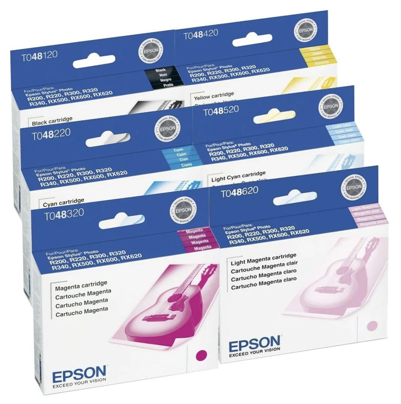 Set 6 GENUINE Epson 48 Ink for R200 R220 R300 R320 R340 RX500 RX600 No Bag