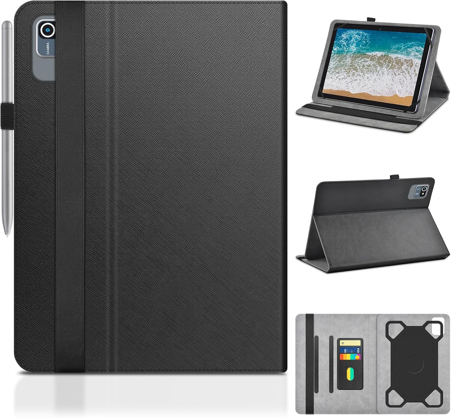 Case for 10.1 Inch Tablet, PU Leather, Rear Camera Hole, Black Cover