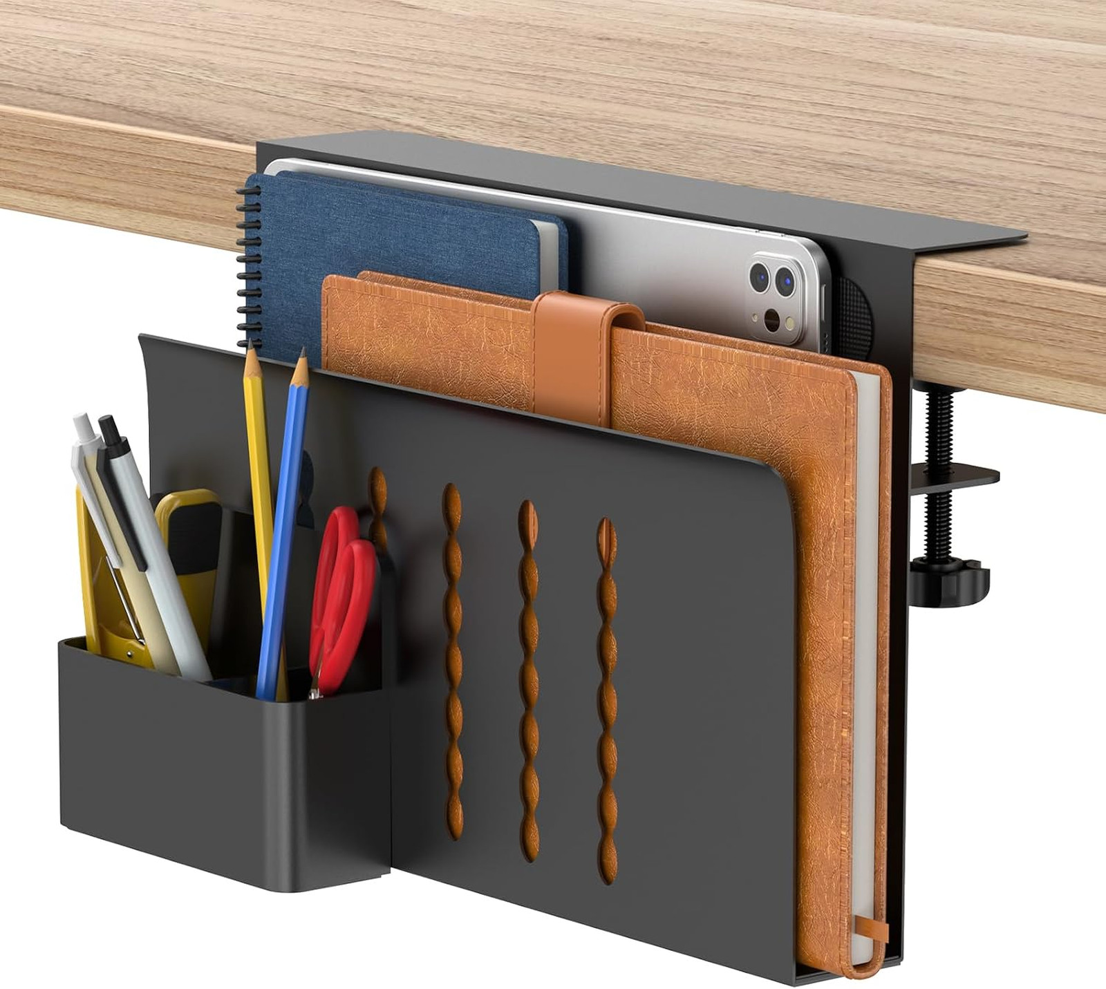 Desk Side Storage Steel Hanging Organizer with Magnetic Pen Holder No Drilling
