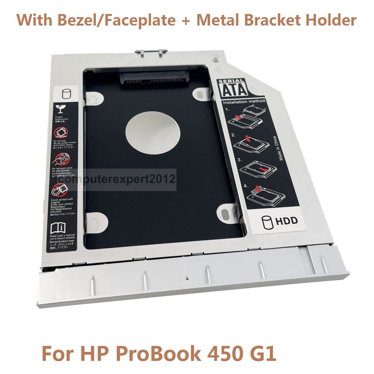 with Bezel Panel 2nd Hard Drive HDD SSD Frame Caddy for HP ProBook 450 G1 450 G3