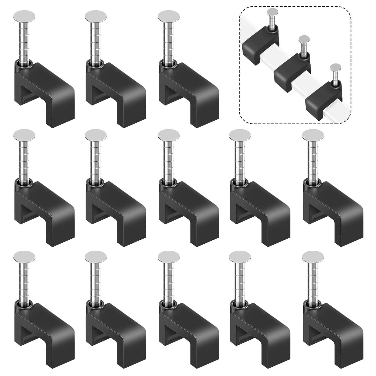 Black Cable Clips Nail in Cable Clip 100 Pcs 8Mm Flat Black Ethernet Cable Wall